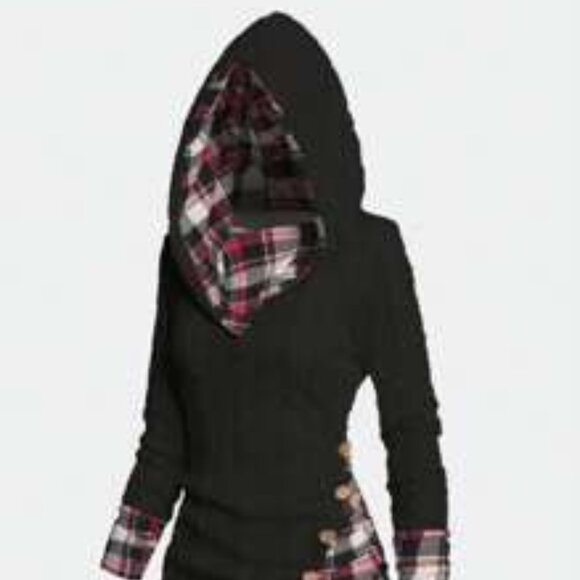 Tops - EMERY ROSE Women's Plaid Patchwork Long Sleeve Hoodie